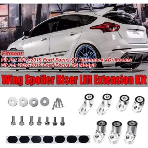 Silver Car Rear Trunk Spoiler Wing Riser Lift Extension Kit for Ford Focus ST Hatchback 4Dr 2013-2019 -RS 2016-2019