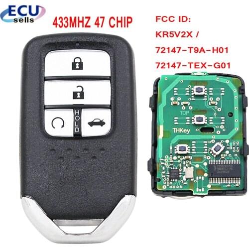 4 Button Smart Remote Car Key Fob 433.92MHz ID47 Chip for Honda Civic 2014 2015 2016 2017 FCC: KR5V2X