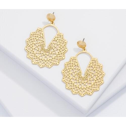 Jaeeyin 2021 New Arrivals Fashion Jewelry Ethnic Hollow Dangle, Big Statement Earrings Gold Color Gift For Women Lady Holiday