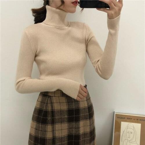 Women Turtleneck Sweaters Autumn Winter Korean Slim Pullover Women Basic Tops Casual Soft Knit Sweater Soft Warm Jumper Clothes