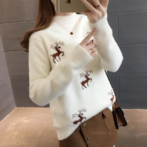 2020 New Winter Women Mink Cashmere Knitted Pullover Long Sleeve Turtleneck Fashion Loose Jumper Wool Warm Thick Sweater W488