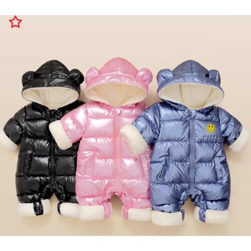 2021 Winter Baby Clothing Newborn Boy Girl Warm Rompers Hooded Jumpsuit Waterproof Snowsuit Plus Velvet Outerwear Coat Clothes