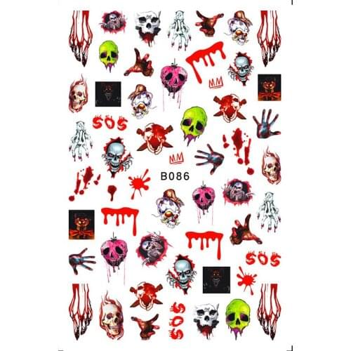 10PCS Halloween Scary Skull Grimace Girl 3D Simulation Scar Nail Sticker Nail Slider Decoration Beauty Tool