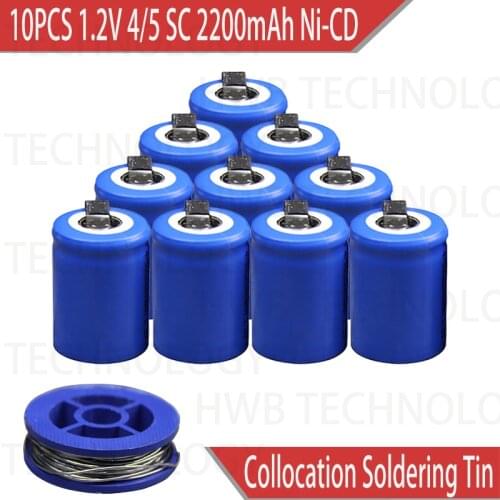 10PCS/lot Ni-Cd 1.2V 2200mAh 4/5 SubC Sub 4/5SC Rechargeable Battery with Tab - Blue Power tools battery Free shipping