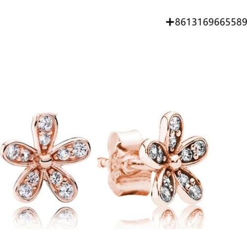 100% 925 Sterling Silver Brand New 1:1 280570CZC Daisy Flower Rose Gold Earrings Original High Quality Fashion Jewelry