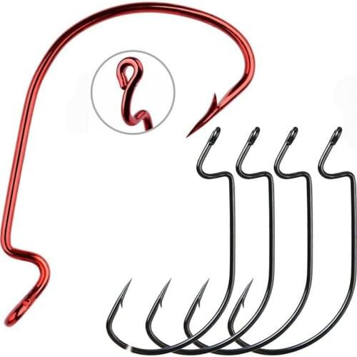 100pcs/lot Red Black High carbon Steel Fishing Hooks Crank Sharp Hook Sizes Super Big Wide Crank Hook #6-#5/0 Fishhook