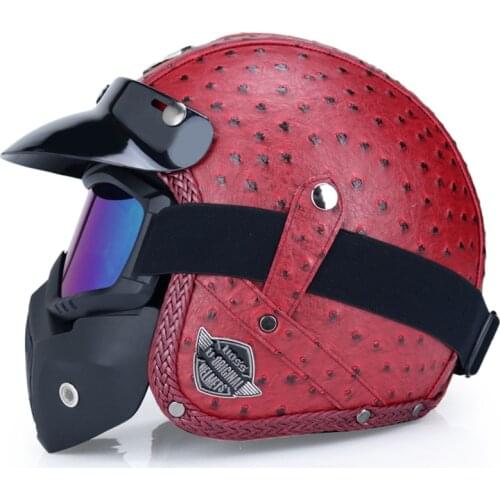 2021 New PU Leather Open Face 3/4 Motorcycle Helmet Retro Motorbike Helm Chopper Biker Pilot Motocross Helmets for Men Women