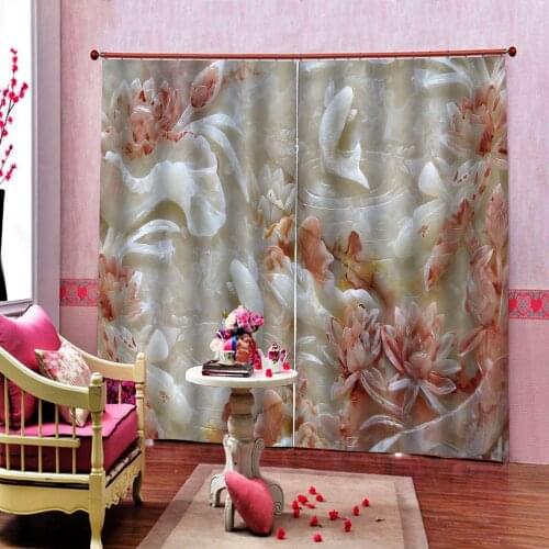 Chinese style 3D jade carved flowers Curtains living room bedroom Blackout Window Drapes Indoor Decor Sets (Left and right Side)
