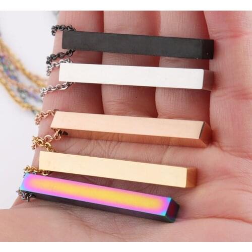 5 Colors Stainless Steel Geometric Square Stick Pendant Necklaces for Men Women Unisex Fashion Jewelry Drop Shipping