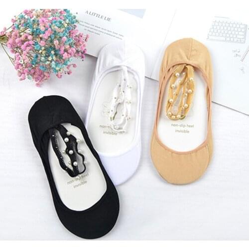 5 Pairs of Womens Socks New Anklet Bandage Socks Thin Low-cut Pearl Boat Socks Women Shallow Mouth Invisible Socks