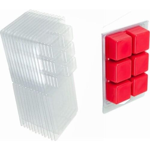 50 Packs Wax Melt Clamshells Molds Square, 6 Cavity Clear Plastic Cube Tray for Candle-Making & Soap