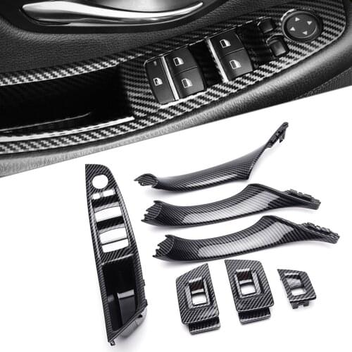 For BMW F10 F11 F18 5 Series 2010-2016 7pcs Car Inner Window Lift Switch Armrest Panel Door Handle Trim Carbon Fiber Styling