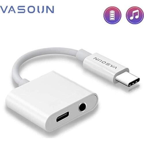 VASOUN USB C to 3.5mm AUX Earphone Type-C Adapter 2-in-1 Fast Charge Type C 3.5 mm Headphones USB C Audio Jack Cable Converter