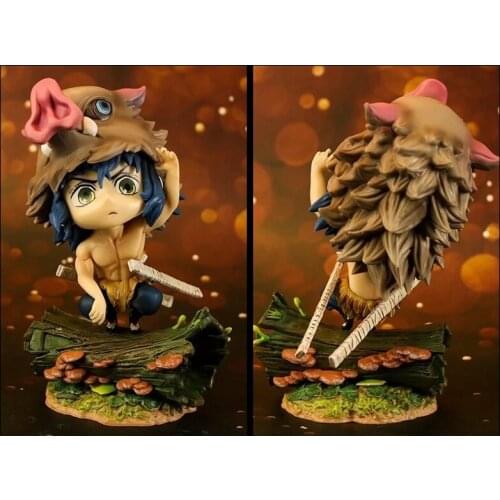Anime Demon Slayer Blade Q Version Hashibira Inosuke Scene Doll Model Boxed Figure Approx16cm