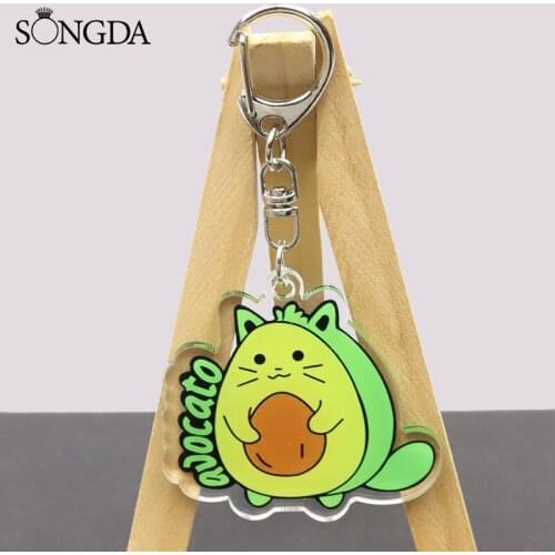 New Trendy Funny and Cool Avocado Acrylic Keychain Fruit Avocado Cat Double-Sided Car Keyring Unisex Jewelry Decorations Gifts