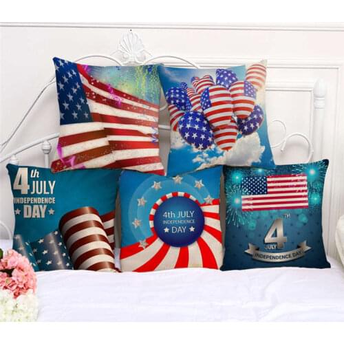 Throw Pillow Cases Happy USA Independence Day July 4th Cushion Cover 45x45cm Home Living Room Decoration Linen Pillowcover Decor