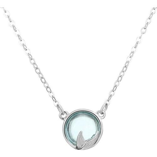 Dropship s925 Silver Mermaid Foam Bubble Necklace 2019 Newest Women Jewelry Gift Design Blue Mermaid Tail Shape Pendant