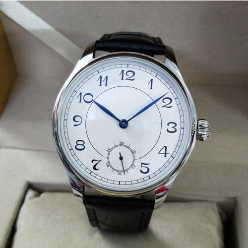 GEERVO No logo 44mm White dial blue hand Arabic number Manual mechanical mens watch ST3621 movement