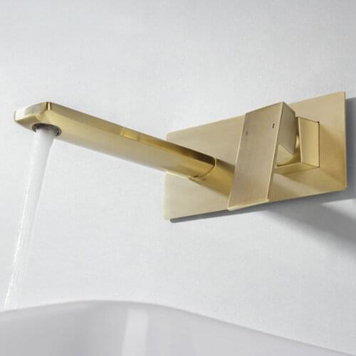 Black Or Brushed Gold Chrome Brass Bathroom Sink Faucet Conceal Separated Hot Cold Water Mixer Basin Taps Wall Mounted