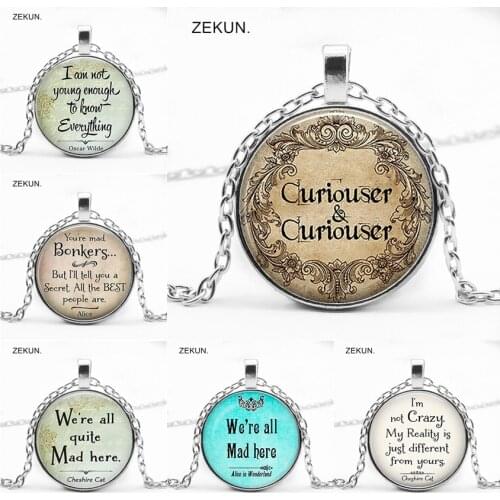 LIAOZEKUN,2019/ New Alice Crazy Return To Cheshire Cat Slogan Pendant Bump Glass Men and Women Necklace Jewelry