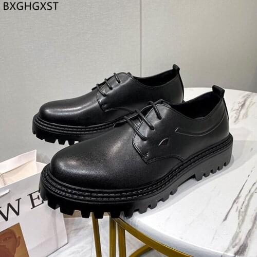 Black Casual Business Shoes Men Elegant Men’s Dress Shoes Platform Leather Shoes for Men Office 2021 Sapato Social Masculino
