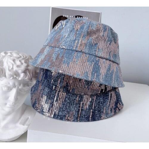 202107-XX new autumn Meteor shower sequins Fashion denim fabr lady bucket cap women leisure hat