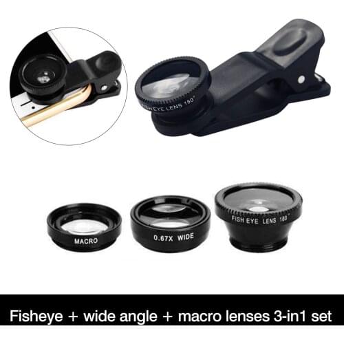 Phone Lens 180 Degree Fisheye 0.67x Wide Angle Zoom Lens Fish Eye 10x Macro Lenses Camera Kit with Clip For Smartphone Universal