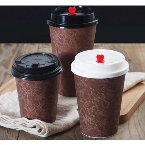 50pcs Disposable coffee cup flower pattern thick paper cups hot drinks juice beverage packaging cups takeaway packages with lids