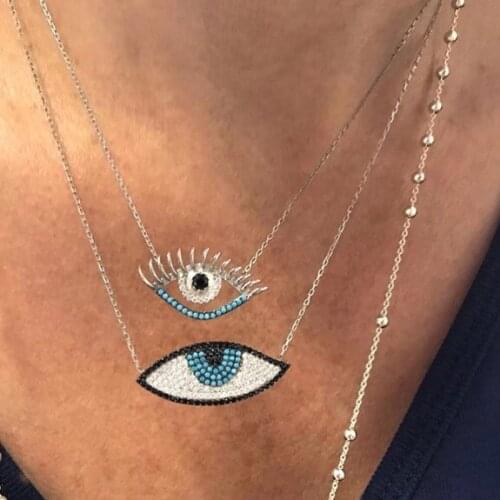 Wholesale factor price micro pave blue cz evil eye shape charm pendant fashion evil eye pendant gold rose color women necklace