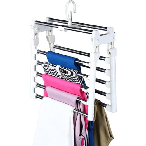 BYN Plastic Metal Portable Multi Rod Clothing Hangers Rack 10-Tiers Foldable Towel Drying Organizer Rack Hangers Trousers Rack
