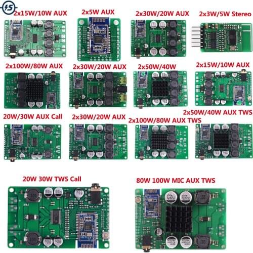 Bluetooth 5.0 Power Amplifier Board Support AUX Audio Support Change Name Phone Call TWS 2x5W 2x15W 2x30W 2x50W 2x100W