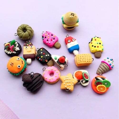 20--30mm Polymer clay burger Flat back mix simulation of food necklace charms very cute keychain pendant for DIY decoration