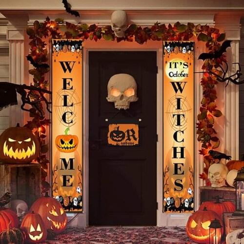 Halloween Hanging Flag Couplet Decoration Holiday Party Door Frame Trick OR Treat Couplet Banner Halloween Door Hanging Props