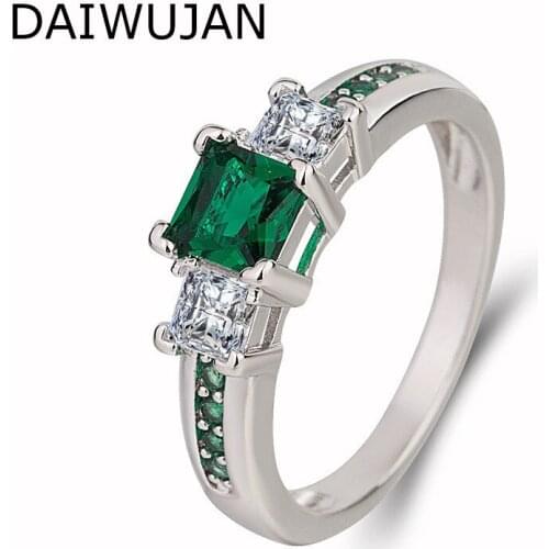 DAIWUJAN Luxury 925 Sterling Silver Square Pink Blue Green Crystal Zircon Engagement Wedding Bridal Rings for Women Jewelry