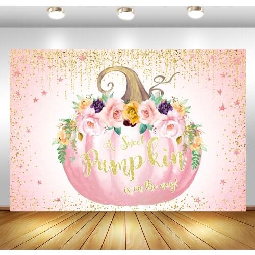 Pink Pumpkin Baby Shower Background For Photography Glitter Rose Gold Tassel Backdrop Floral Baby Shower Party Decoration Banner