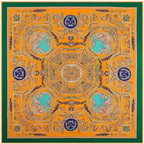 Luxury Brand Woman Square Scarves Wraps Vintage Geometric NecKerchief 130CM Original Design Ethnic Vase Silk Foulard Head Scarf