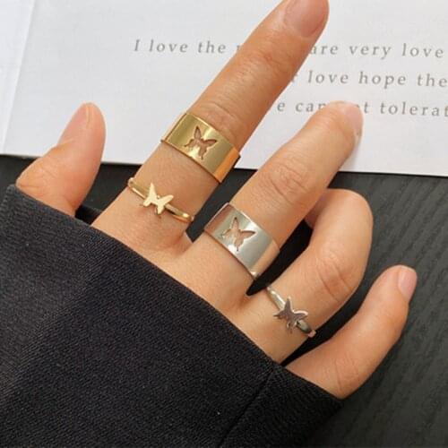 Trendy Gold Butterfly Rings for Women Men Lover Couple Rings Set Friendship Engagement Wedding Open Rings 2021 Jewelry
