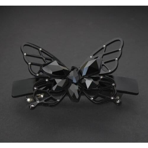 French Styles Hair Barrettes Clip - Black Acetate Cellulose Hair Accessory - Butterfly Crystal Hair Jewelry Ornament for women