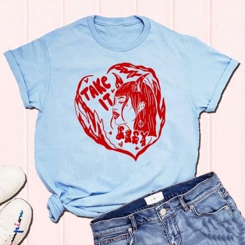 Take it Easy Demoness Printed Female Grunge Tshirts Plus Size Cotton Summer Casual Clothing Short Sleeve Women Gothic Tees