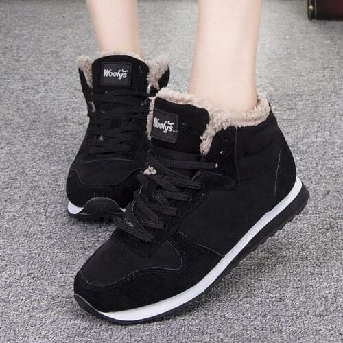 Women Boots Casual Winter Shoes Women Plus Size Couple Winter Boots Female Women Shoes Warm Fur Snow Ankle Botas De Mujer Black