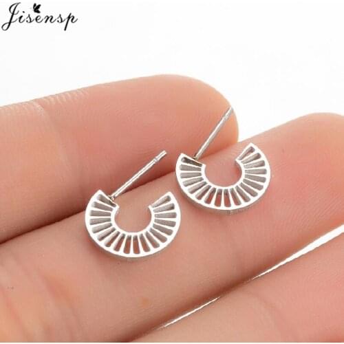 Black Punk Spike Sun Open Round Circle Earrings Women Ear Studs Gothic Fan Shaped Stainless Steel Earings Jewelry Gift Accessory