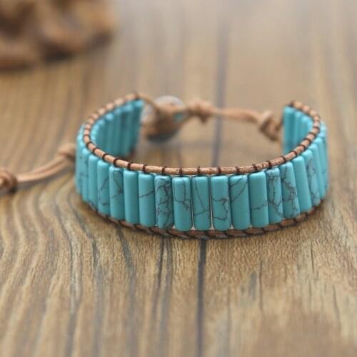 Luxury Design Jewelry Natural Turquoise Leather Woven Bracelet for Lovers Charm Bracelet Bracelets for Women Wholesale