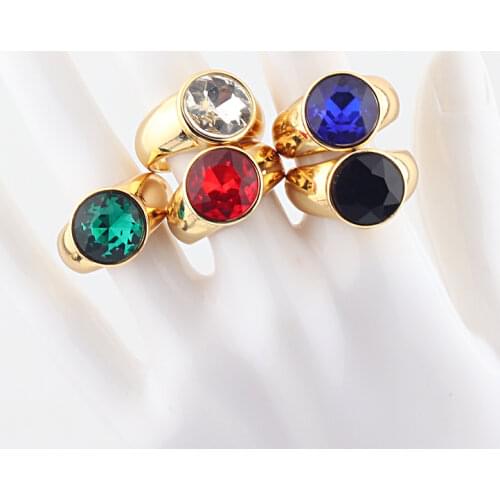 Charm Colorful Crystal Big Round Stone Rings For Women 18K Gold Simple Rainbow Zircon Chunky Ring Band Engagement Ring CZ