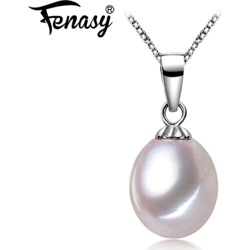 FENASY Genuine Natural Freshwater Pearl Necklaces For Women Fashion Classic 925 Sterling Silver Pendant With White Pearl