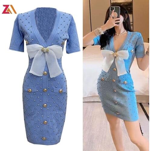 ZALady Button Knitted Dress Bodycon Mini Vestido Korean Summer Sexy Party Elegant Black Black Moda Feminina Ropa Mujer Dresses