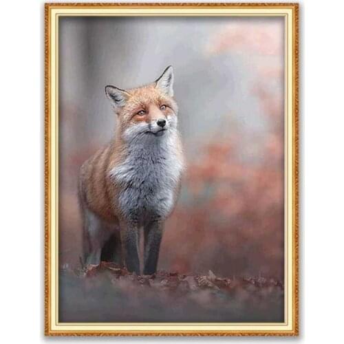 Animal Fox DIY Cross Stitch Embroidery 11CT Kits Needlework Craft Set Cotton Thread Printed Canvas Home Decoration Wholesale Hot