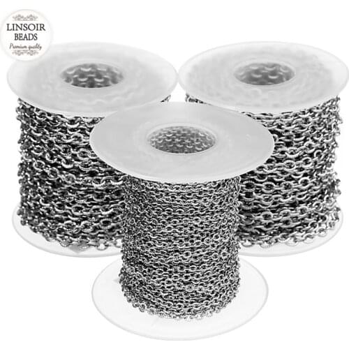 10Yards/Roll 2.5mm 3mm 4mm Rhodium Tone Stainless Steel Textured Flat Cable Chain Bulk Rolo Chains for Necklaces Jewelry Making