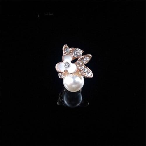 10pcs 13*18mm Fashion Metal Alloy KC Gold Crystal Rhinestone Imitation Pearl Flowers Connectors Charm For Jewelry Making