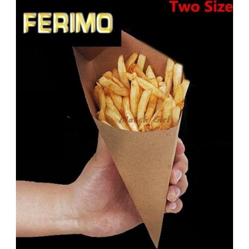 100pcs/lot-S,L Disposable Cone Kraft Paper French Fries Cup Fried Chicken Wings Popcorn Dessert Storage Boxes