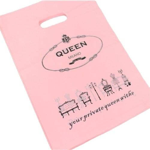 2021 New Design Wholesale 100pcs/lot 25*35cm Large Plastic Shopping Bags With Handles Luxury Queen Wedding Pink Bags